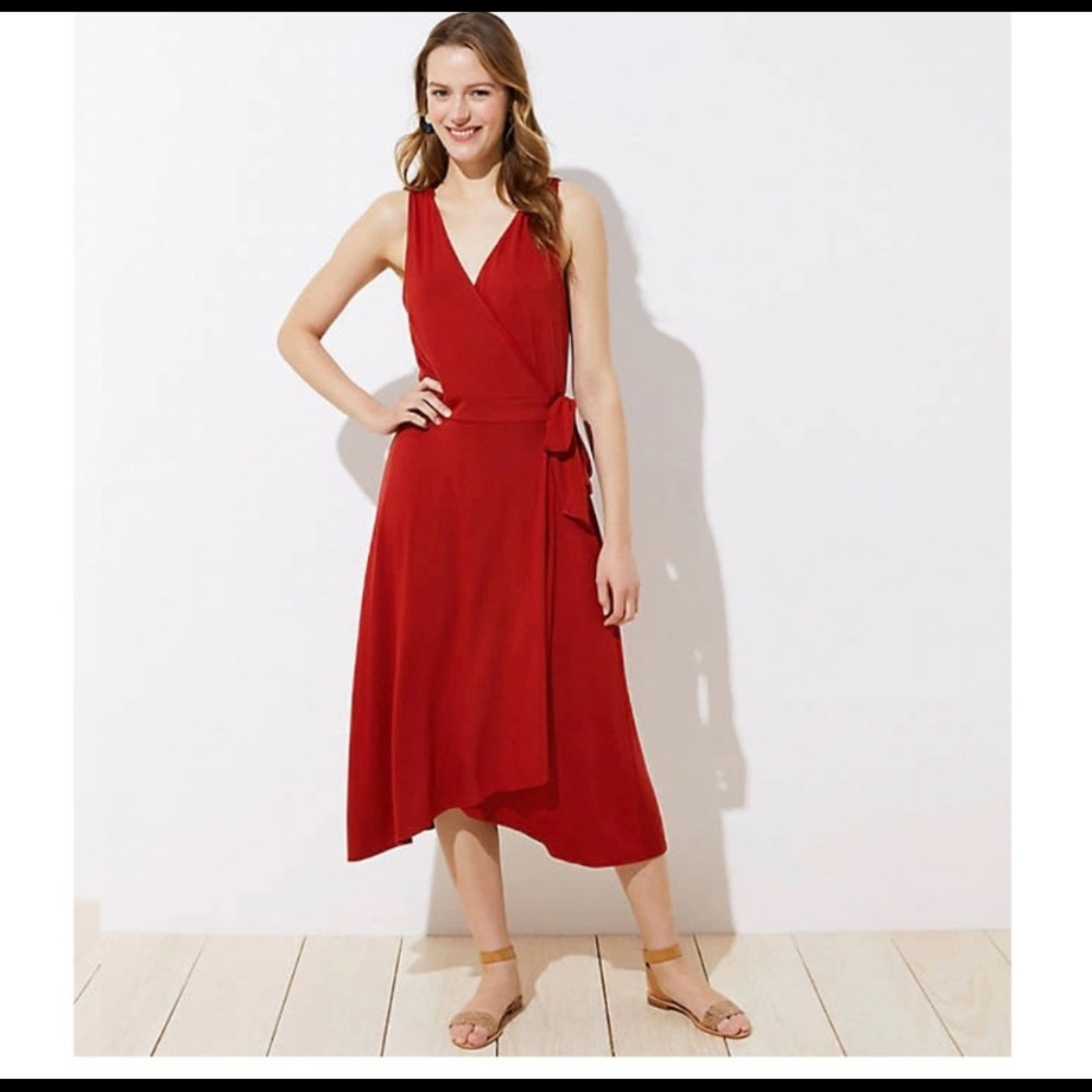 NWT LOFT midi red wrap dress